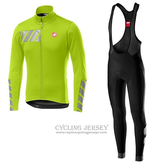 2019 Cycling Jersey Castelli Raddoppia 2 Green Silver Long Sleeve And Bib Tight